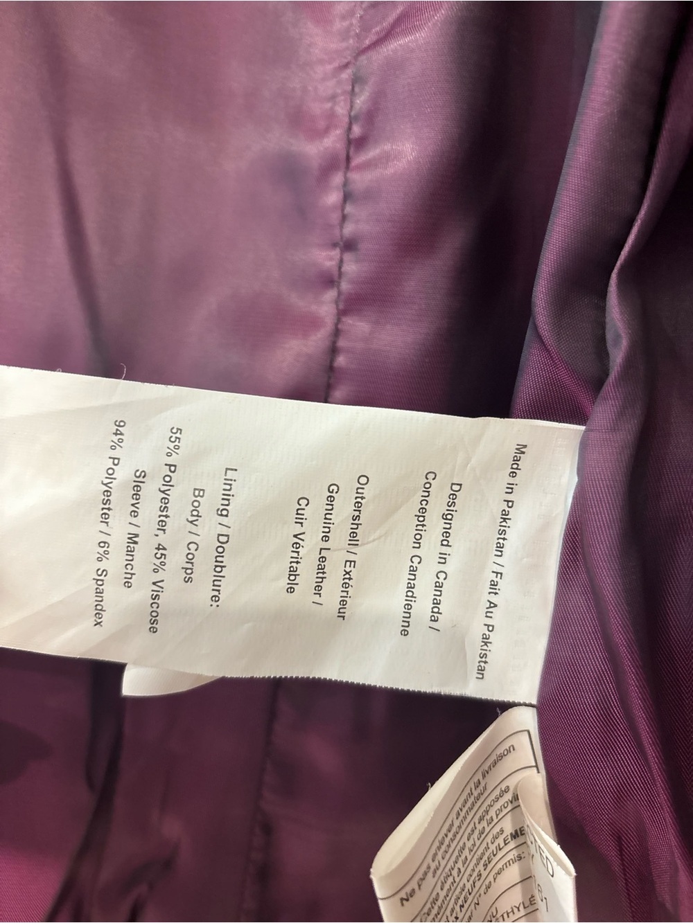 Danier women’s genuine leather moto jacket dark eggplant purple quilted zip S - Picture 12 of 13